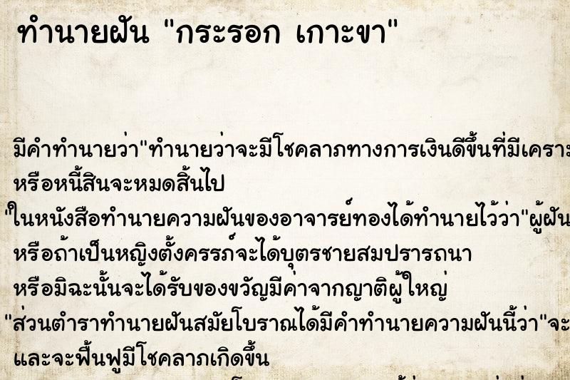 ทำนายฝันกระรอกเกาะขา ทำนายฝันทำนายฝันกระรอกเกาะขา